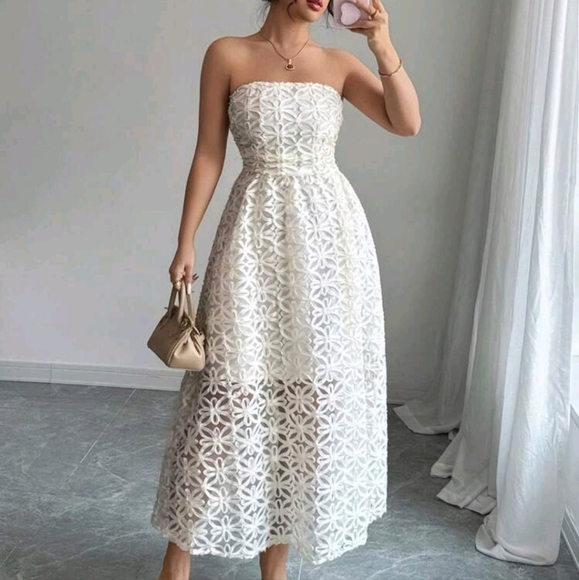Women Floral Jacquard Sling Long Dress, Elegant Spring And Summer - Picture 1 of 4